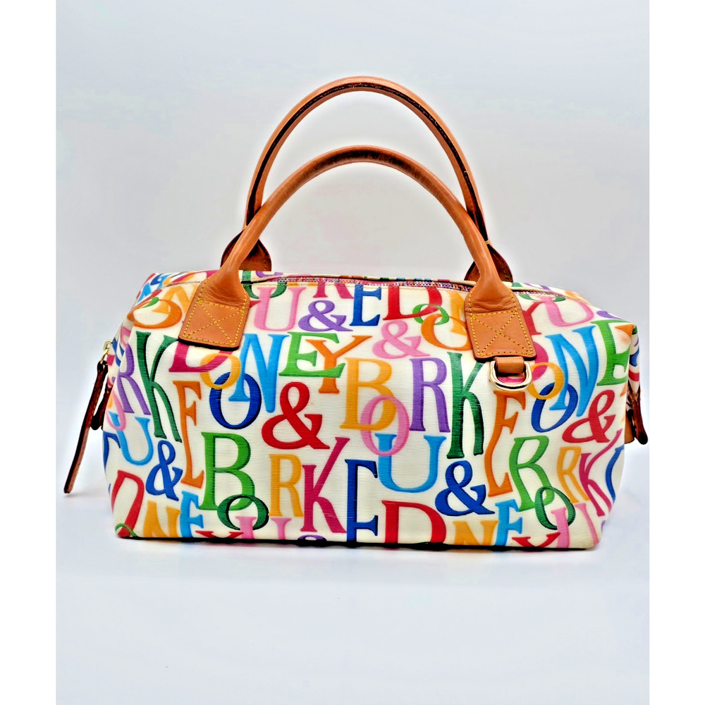 Dooney & Bourke Multicolor Scribble Tote Duffle Bag Rainbow Zip Leather Trim Y2K